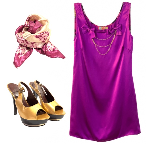 NWOT Bow & Chain Silk Shift Dress with Pockets - Picture 6 of 7